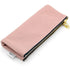 Pink wallet with gold zipper on a white background