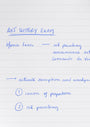Handwritten notes on a whiteboard about the Mona Lisa by Leonardo da Vinci, including description and analysis points.