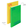 Two books, one yellow and one green, with 'UN' and 'DATED' text on a black background.