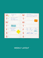 Weekly layout planner with days of the week on a teal background
