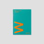 Teal planner with orange logo on a gray background