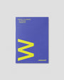 Blue planner with yellow logo and text on a gray background