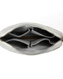 Gray pouch with gold zipper on a black background