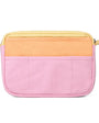 Two-tone pink and yellow pouch on a white background