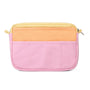 Two-tone pink and yellow pouch on a white background