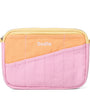 Pink and orange quilted pouch with 'Soolia' branding on a white background