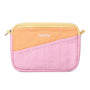 Pink and orange quilted pouch with 'Soolia' branding on a white background
