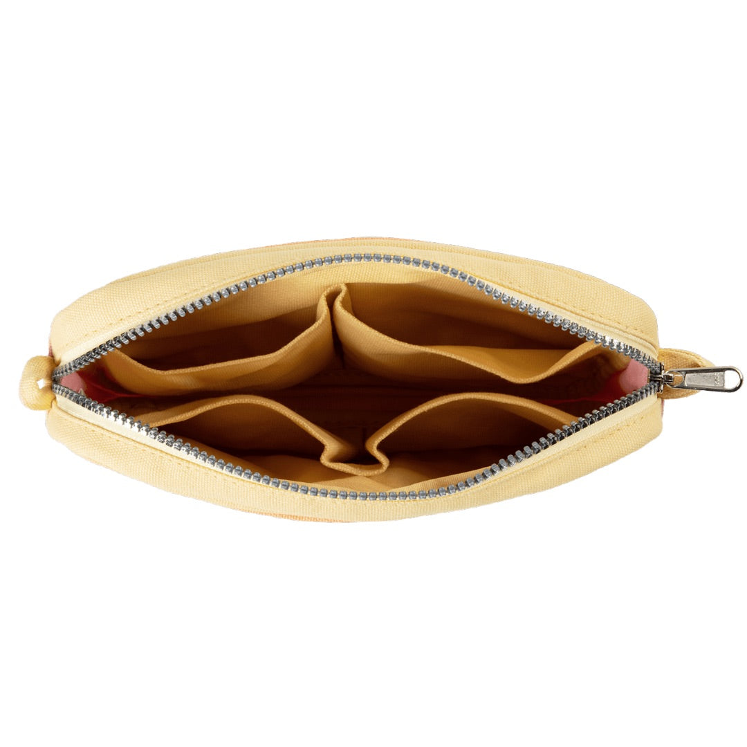 Beige pouch with compartments on a white background