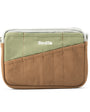 Two-tone brown and green pouch with 'Socca' branding on a white background