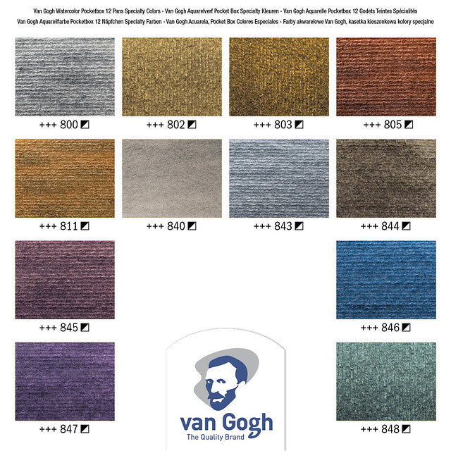 Van Gogh Watercolour Pan Pocket Box 12 Colours - Metallic