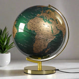 12" Light Up Globe - Fir Green & Brass